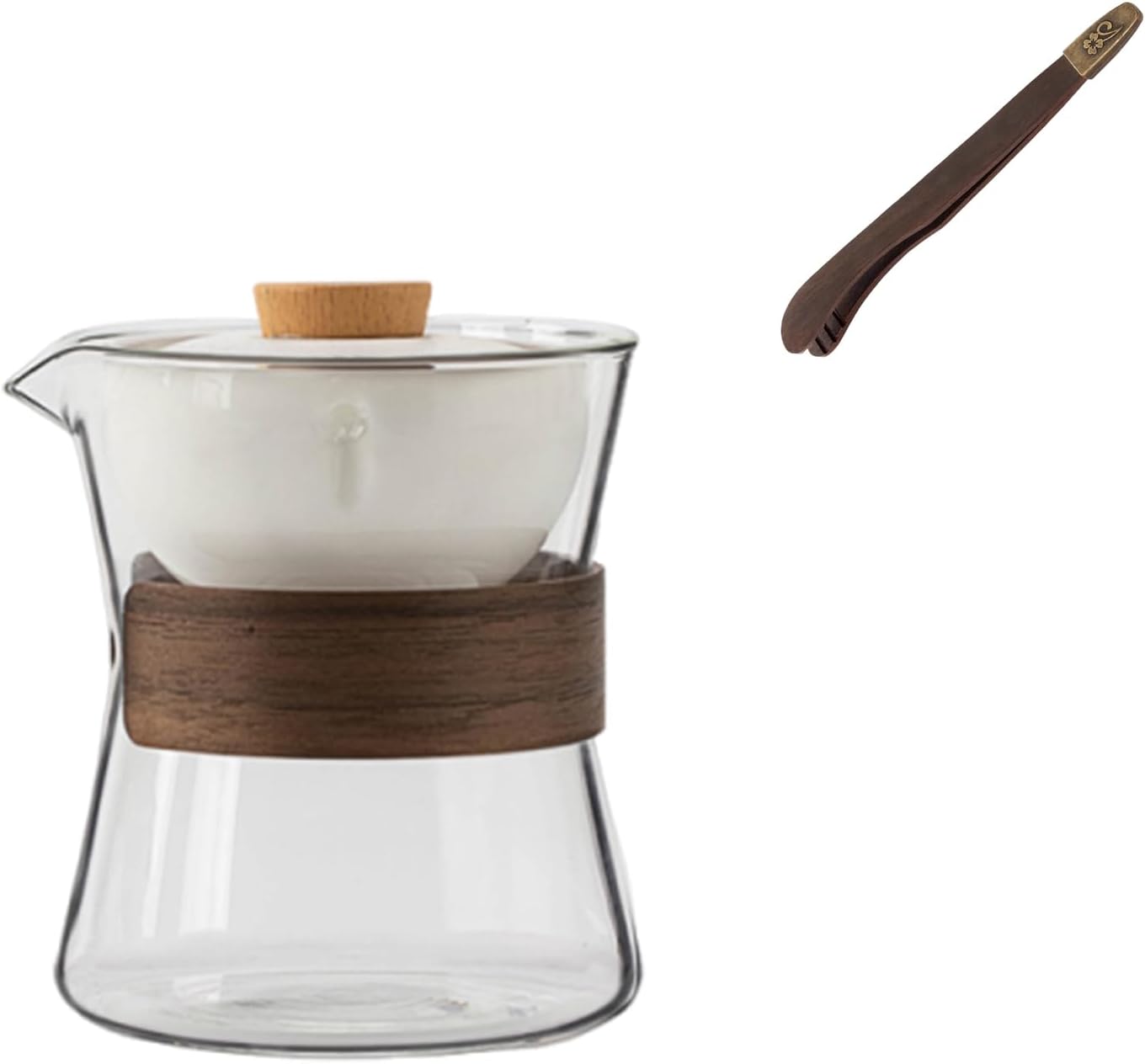 Heat-Resistant Glass Teapot with Rotating Strainer, 360 Rotating Glass Teapot with Infuser, Portable Clear Tea Kettle with Wooden Handle, Tea Set Gift (Transparent Pot)