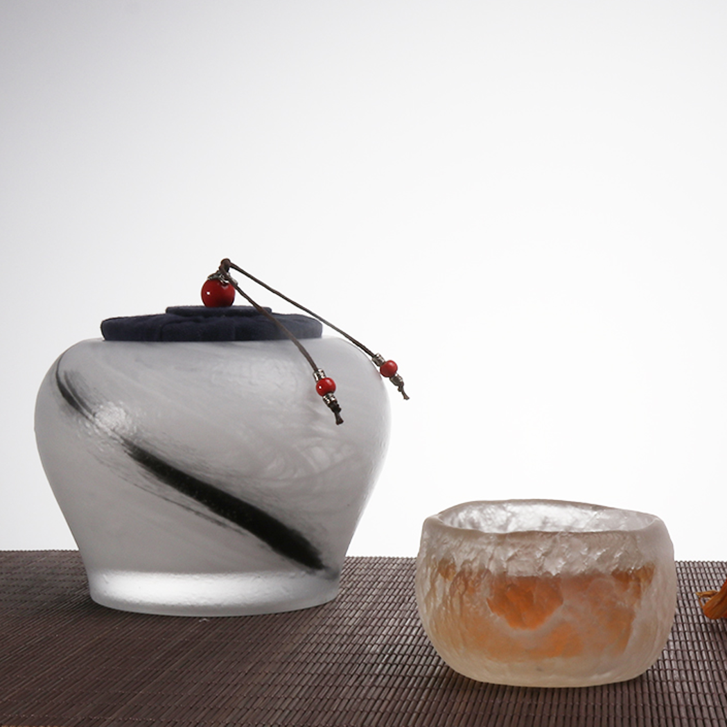 Glass-Frosted Burn-Finish Crafted Footed Bowl-Shaped Tea Leaf Airtight Preservation Jar for Home Use