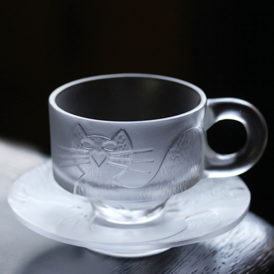Unique Design Glass Craft Cat Pattern Coffee Cup Water Cup Home Gift Christmas Present