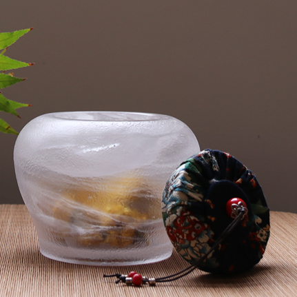 Glass-Frosted Burn-Finish Crafted Footed Bowl-Shaped Tea Leaf Airtight Preservation Jar for Home Use