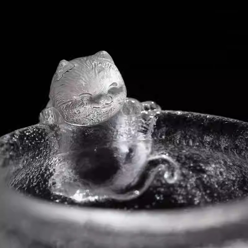 Menhai Imperial Cat Cup Transparent Glass Intangible Cultural Heritage Gift Set