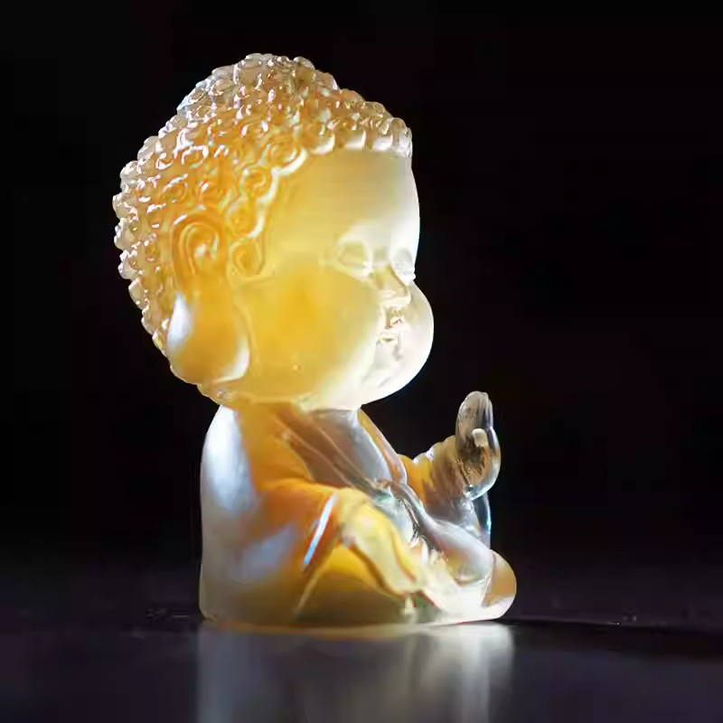 Traditional-Style Glass Buddha Figurine Chinese-Style Figurine Adorable Tea Pet Zen-Inspired Desktop Buddha-Themed Decor Miniature Buddha Ornament