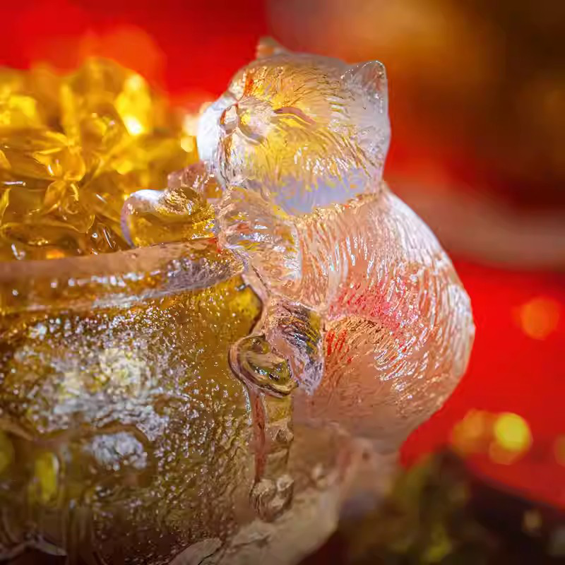Treasure Pot Imperial Cat Cup Cultural and Creative Tea Cup Intangible Cultural Heritage Hand-Carved Glass Tea Tasting Cup