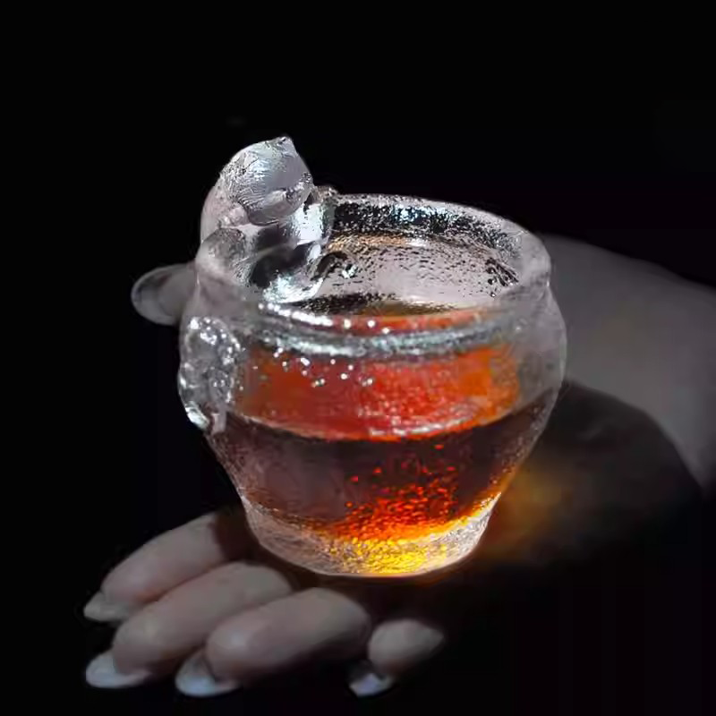 Menhai Imperial Cat Cup Transparent Glass Intangible Cultural Heritage Gift Set