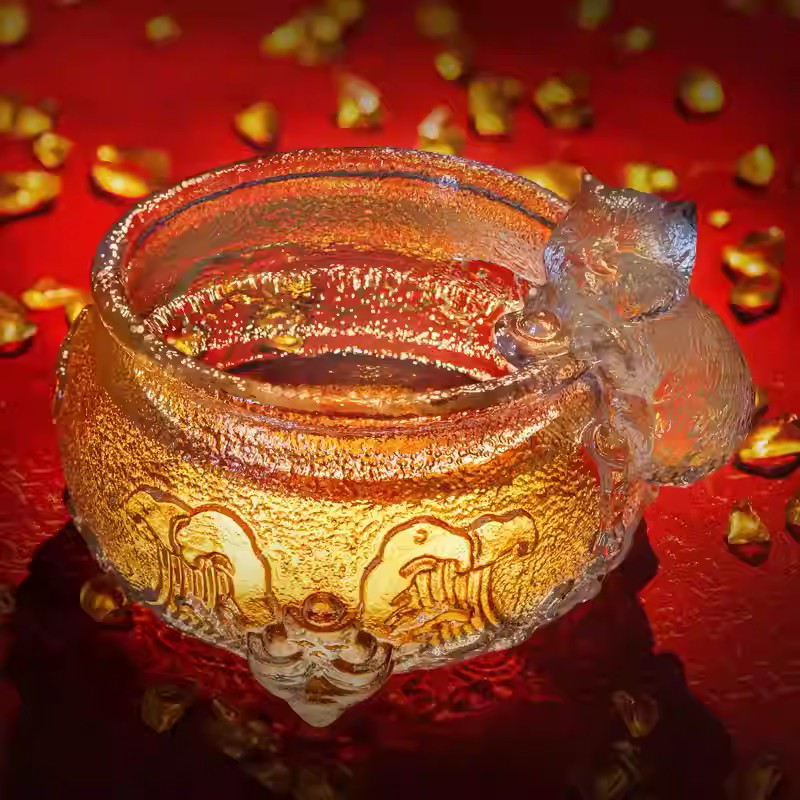 Treasure Pot Imperial Cat Cup Cultural and Creative Tea Cup Intangible Cultural Heritage Hand-Carved Glass Tea Tasting Cup