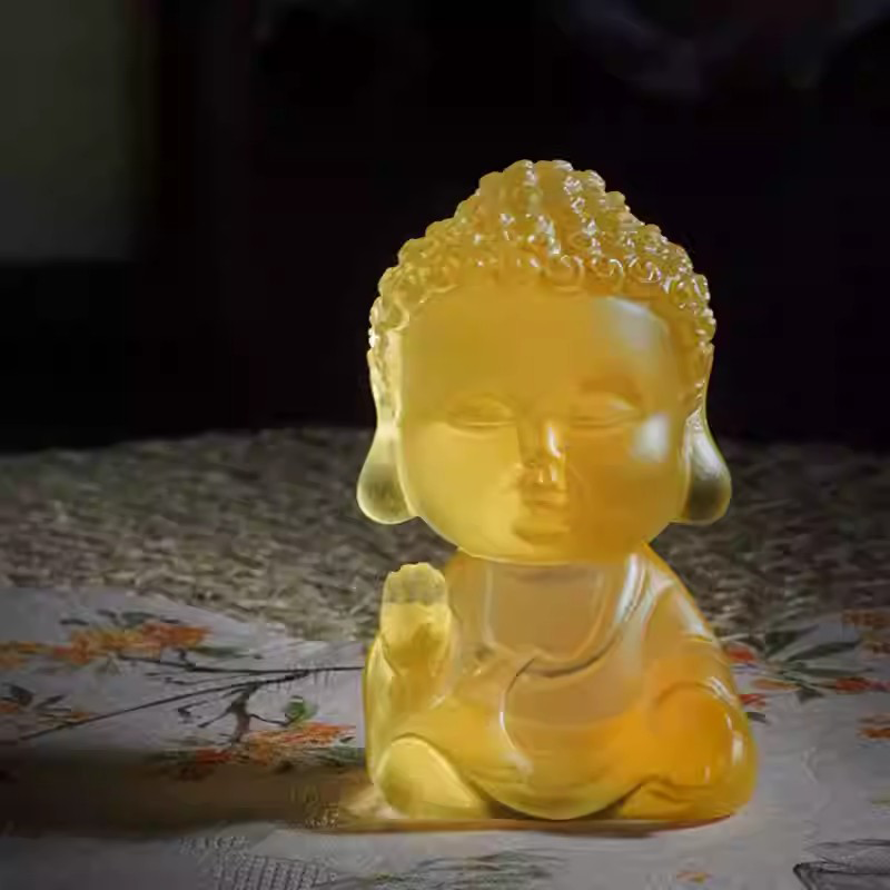 Traditional-Style Glass Buddha Figurine Chinese-Style Figurine Adorable Tea Pet Zen-Inspired Desktop Buddha-Themed Decor Miniature Buddha Ornament